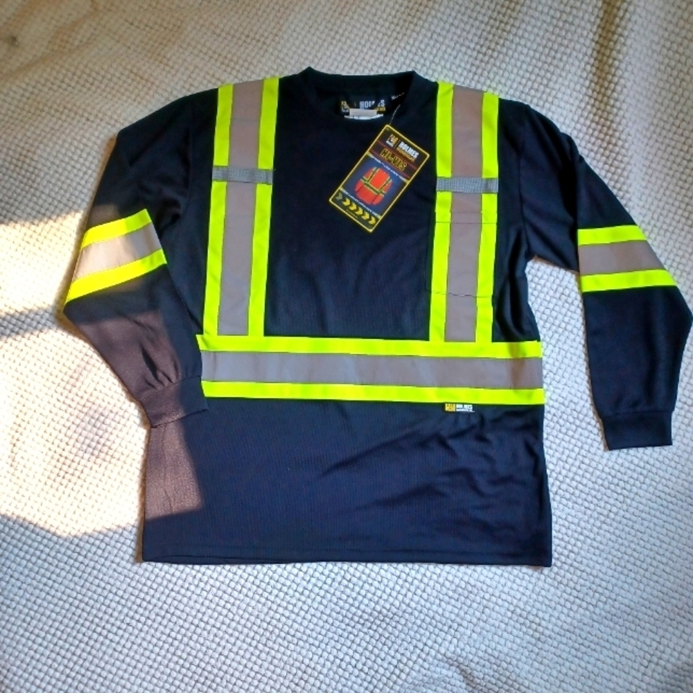 NWT Holmes Workwear Hi-Vis Long sleeve tshirt men's XL Black reflective